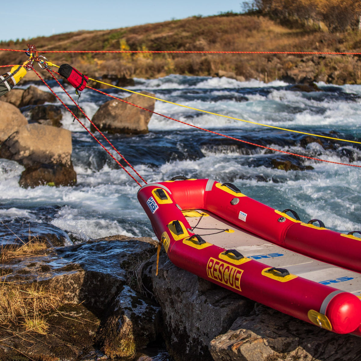 WRS Water Rescue X Sled on river tied up
