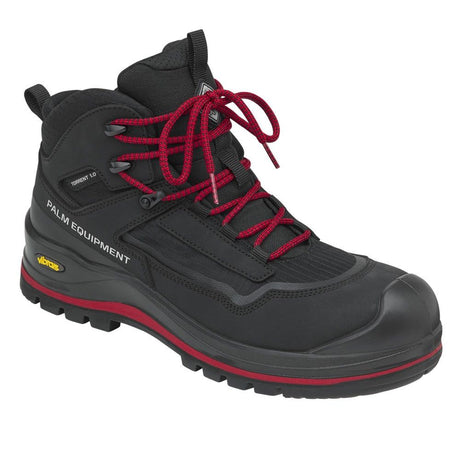 Black Palm Rescue Torrent hiking boot with red laces on a white background