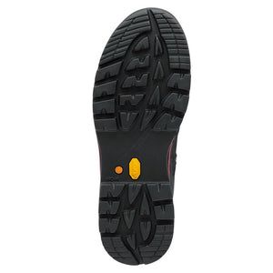 Close-up of a black Palm Rescue Torrent hiking boot sole with a yellow logo on a white background