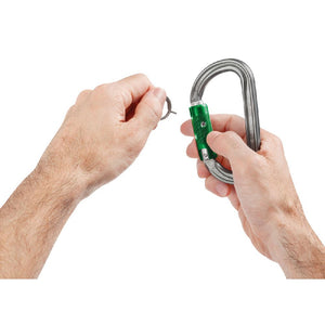 Petzl Am’D PIN-LOCK Asymmetrical aluminum carabiner unlocking ring can be kept on a carabiner on the harness. 