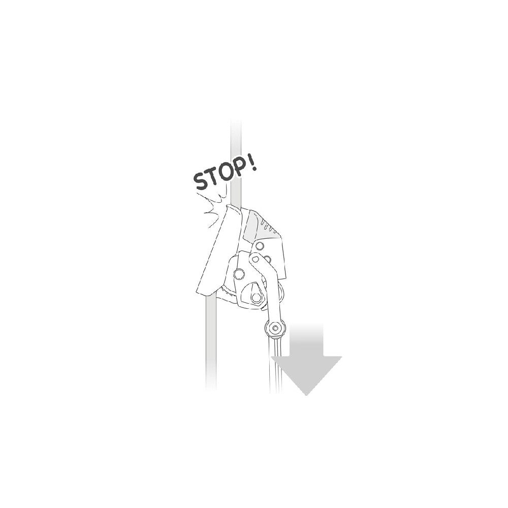 In the event of a fall or uncontrolled descent that exceeds two meters per second, the blocking system engages and the device stops the fall. 