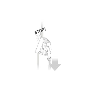 In the event of a fall or uncontrolled descent that exceeds two meters per second, the blocking system engages and the device stops the fall. 