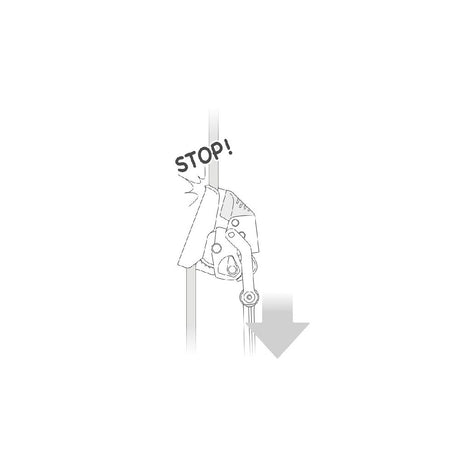 In the event of a fall or uncontrolled descent that exceeds two meters per second, the blocking system engages and the device stops the fall. 