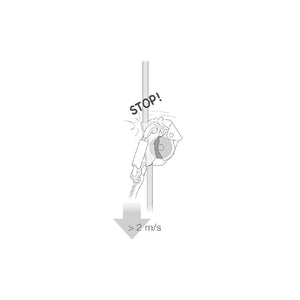In the event of a fall or uncontrolled descent that exceeds two meters per second, the blocking system engages and the device stops the fall. 