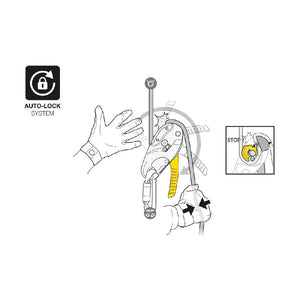 The AUTO-LOCK system allows users to easily position themselves at a workstation without having to manipulate the handle or tie off the device. When the handle is released, the rope automatically blocks in the device.