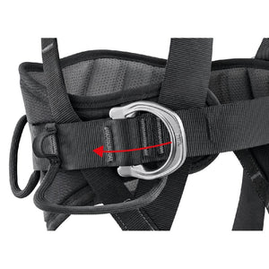 Two side attachment points on the waistbelt can be folded down to prevent them from snagging accidentally when not in use.