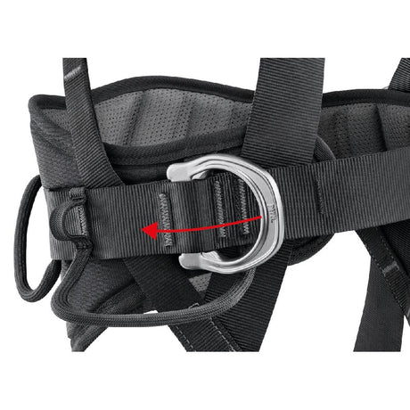 Two side attachment points on the waistbelt can be folded down to prevent them from snagging accidentally when not in use.