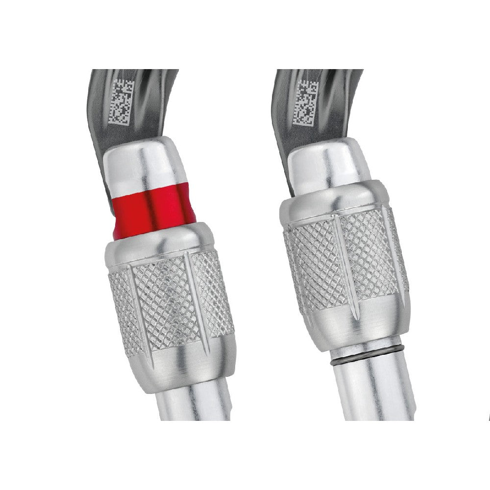 Petzl William Carabiner to facilitate equipment checks, SCREW-LOCK manual locking carabiners have a red band that is visible only when the carabiner is not locked. 