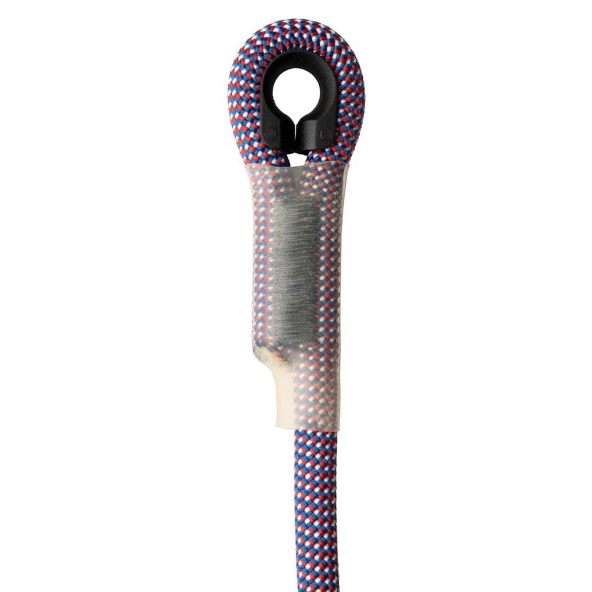 CMC Pro Bullnose Lanyard close up of stitching and heat shrink tubing view with thimbles for maintaining loop integrity and connector position