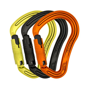 3-Pack of Boa HMS Locksafe carabiners with a lime green, black and orange carabiner
