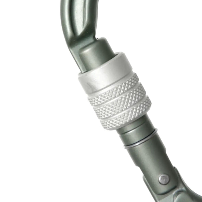 Close up of screw locking system in Edelrid HMS  Magnum Screwgate Carabiner 