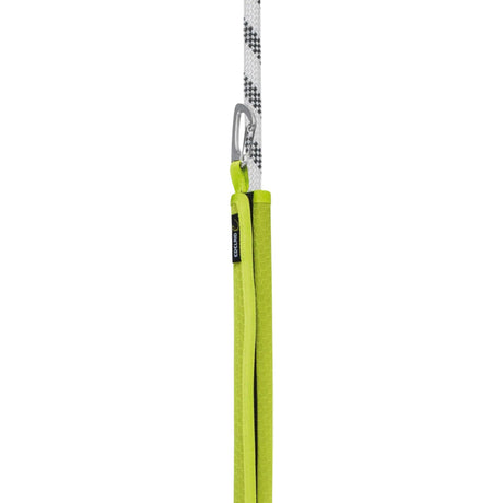 Edelrid Rope Protector on a rope showing velcro fastening and loop with a carabiner attached