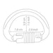 Line drawing view of Petzl Omni Semi Circle Triact Lock Carabiner showing inside length 7.6cm and inside width 3.9cm 