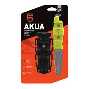 Gear Aid Akua Knife with green handle  in retail packaging with euro hook 