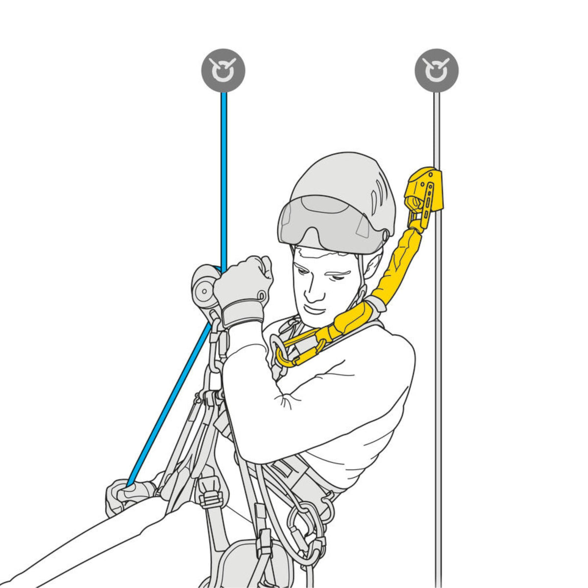 Illustration keeping the rope at a distance.
The Petzl ASAP’SORBER allows the rope to be kept at a distance, to protect it during certain work phases.
