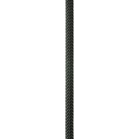 Close up of black Petzl Axis 11 mm low stretch kernmantel rope, designed for work at height