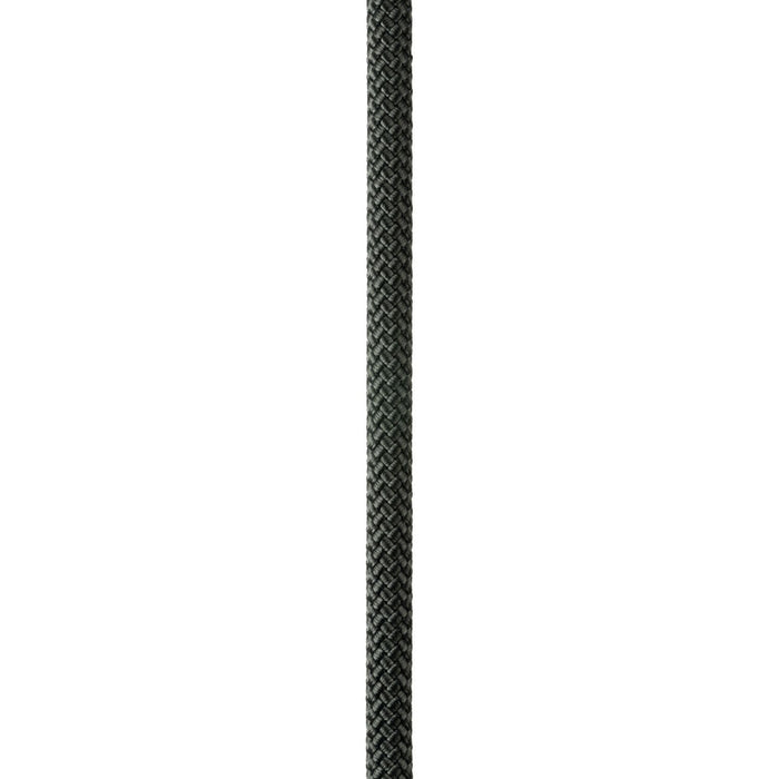 Close up of black Petzl Axis 11 mm low stretch kernmantel rope, designed for work at height