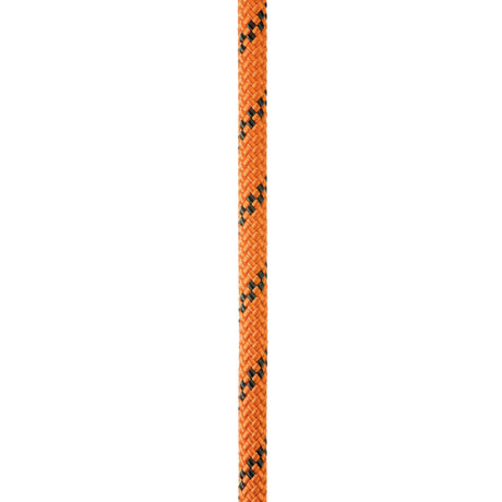 Close up of orange Petzl Axis 11 mm low stretch kernmantel rope, designed for work at height
