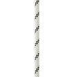 Close up of white Petzl Axis 11 mm low stretch kernmantel rope, designed for work at height