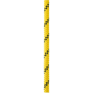 Close up of yellow Petzl Axis 11 mm low stretch kernmantel rope, designed for work at height