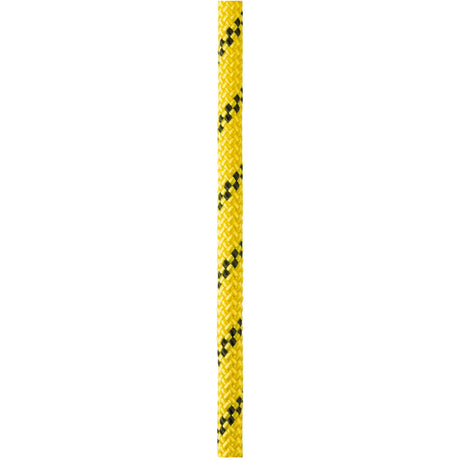 Close up of yellow Petzl Axis 11 mm low stretch kernmantel rope, designed for work at height