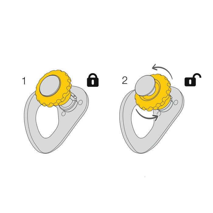 Illustration of Petzl Coeur Pulse 12mm Removable Anchor with locking function. The manual screw-lock function
limits the risk of involuntary removal.