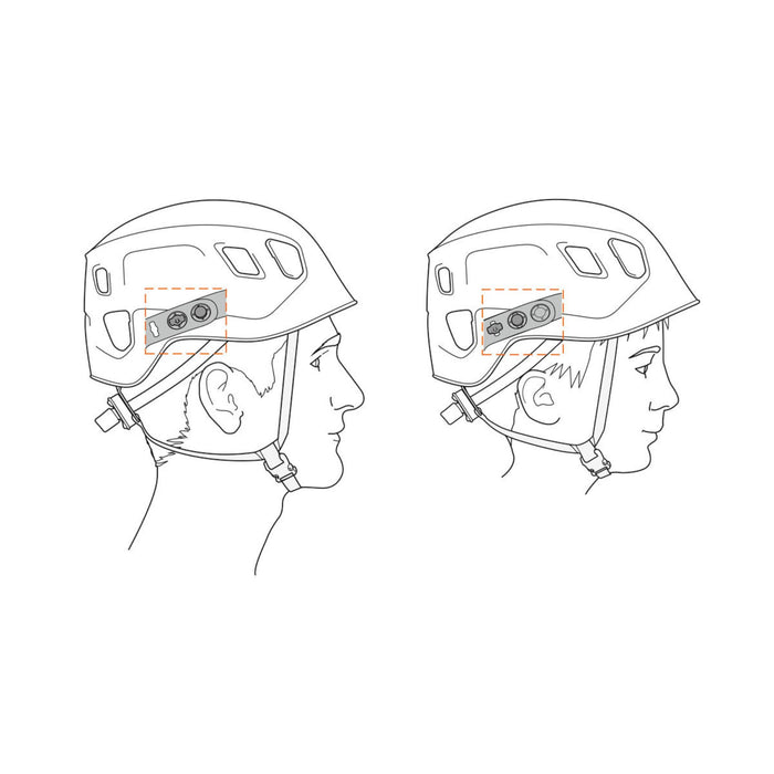 Illustration of lateral adjustment which allows the headband size to be reduced
and makes it easier to keep the helmet centred on smaller-sized heads.