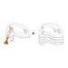 Illustration showing how the headband folds away for protection during transport or storage.