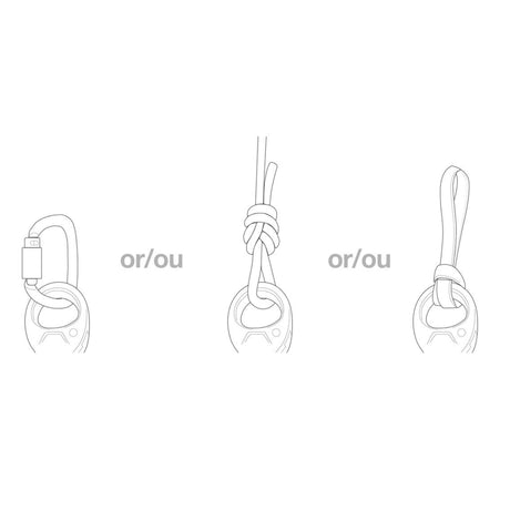 Illustration showing the Petzl pro traxion pulley used with a carabiner, rope and lanyard for easier rigging with the swivel and auxiliary attachment point