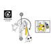 Illustration showing the AUTO-LOCK system which allows users to easily position themselves at a workstation without having to manipulate the handle or tie off the device: as soon as the user releases the handle, the rope is automatically locked in the device.