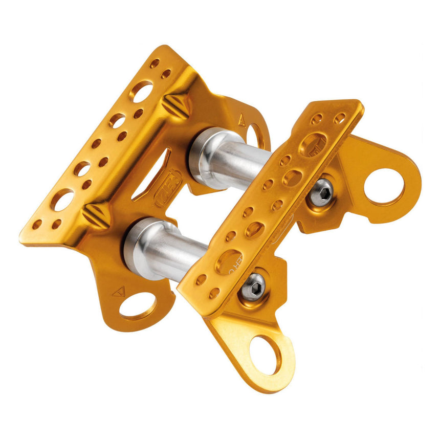 Petzl Roller Coaster angled face allows the reversible rope protector to be installed on a I-beam, square edge, or guardrail.
