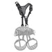 Front of Black and Yellow Petzl Top Chest Harness attached to Seat Harness