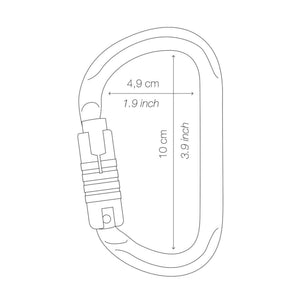 Petzl Vulcan Carabiner Diagram with inner dimensions showing width 4.9cm and length: 10cm

