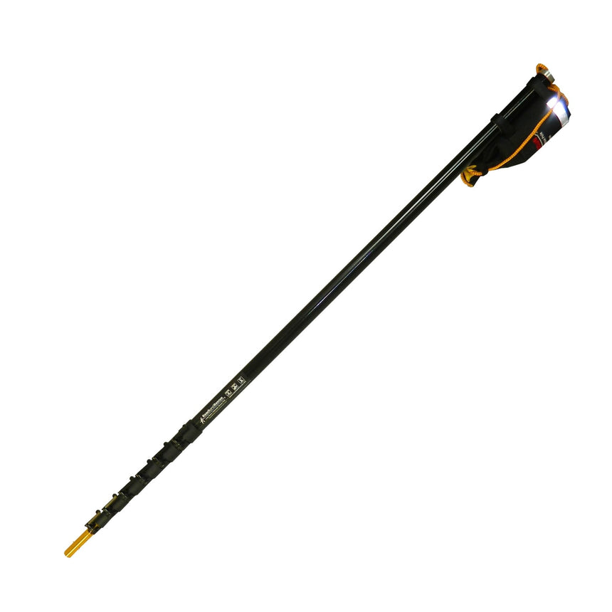 The Reach and Rescue Pole extended and displayed with its lightweight carbon composite design and secure locking system, ideal for professional rescue scenarios.