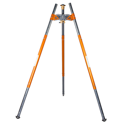 SMC TerrAdaptor Portable Anchor System shown fully assembled in tripod configuration with adjustable legs and rigging instructions printed on the tube
